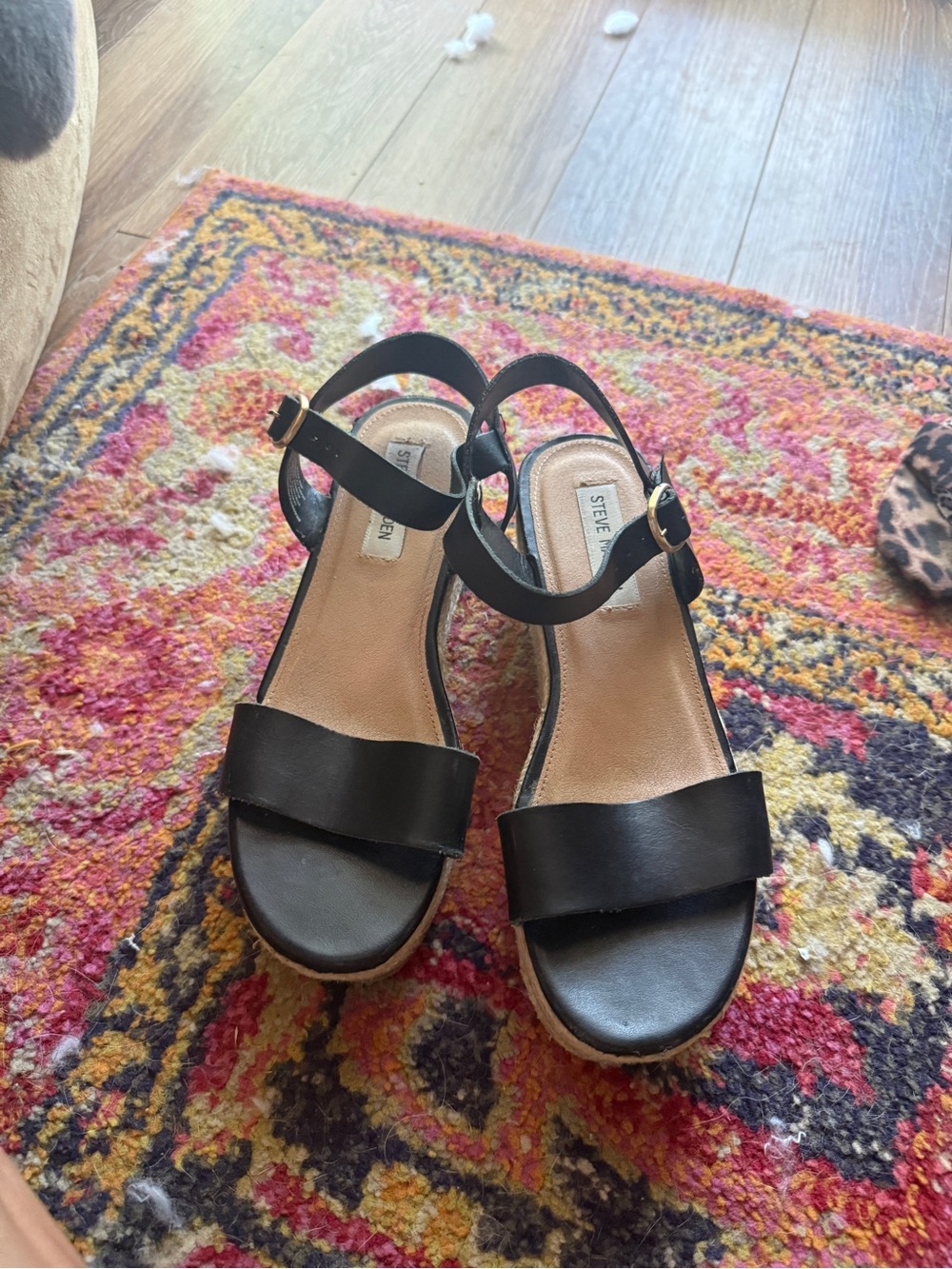 Steve Madden Black Leather Ankle-Strap Platform Sandals